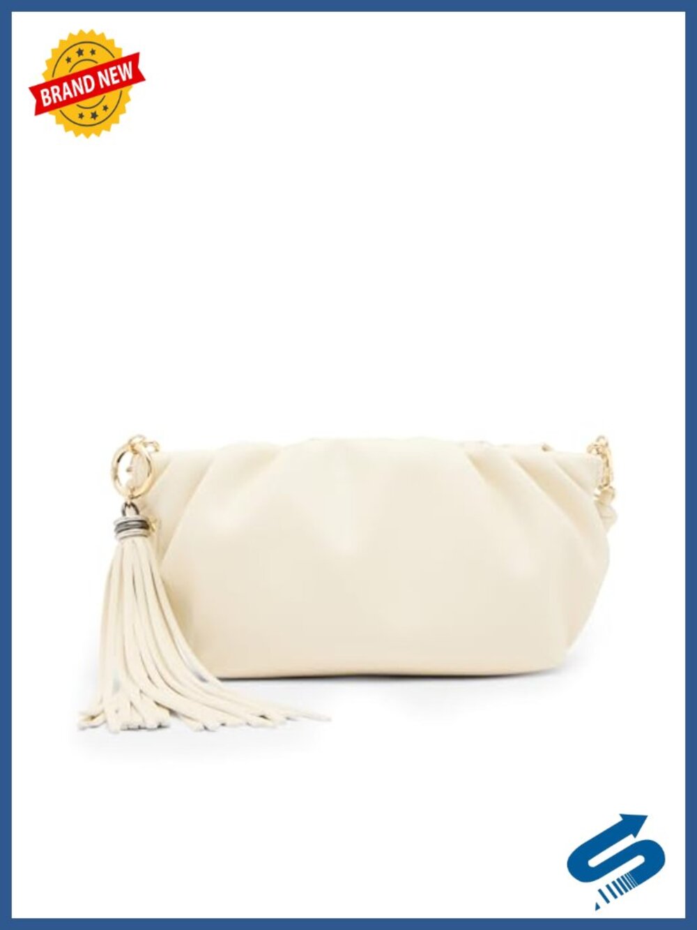 Faux Leather Ruched Crossbody Clutch with Tassel & Removable Strap